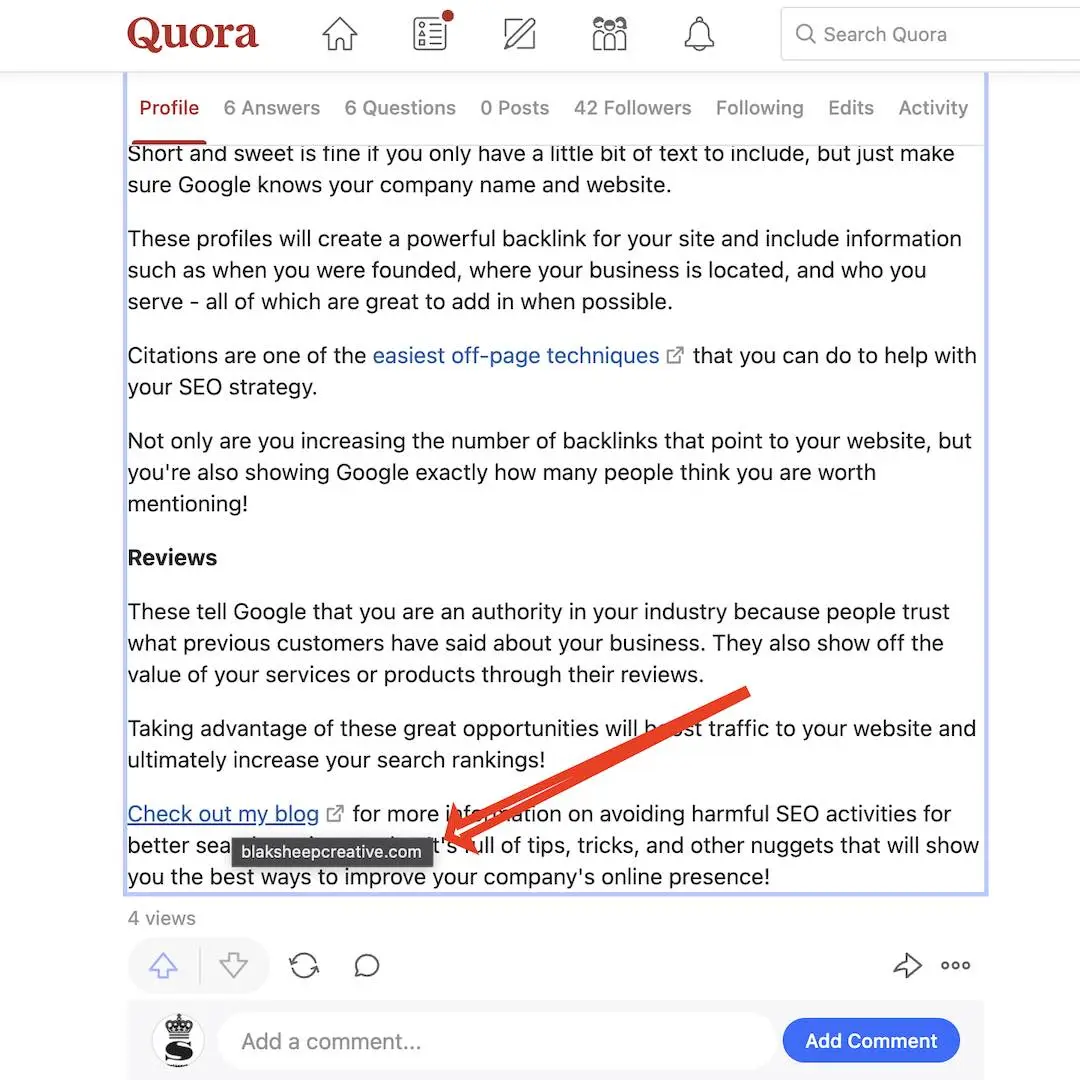 Quora seo反向链接到blacksheepcreative。com网站